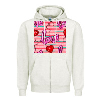 Oatmeal Heather valentines day heart and love balloons seamless pattern Zipper Hoodie - BundleAndBundleShop