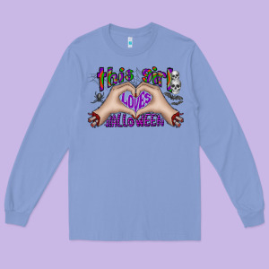This Girl Loves Halloween Long Sleeve Tee Designed By Cowhidedigitalart