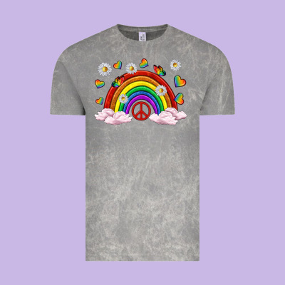 Vintage Tee pride rainbow with daisy and butterfly