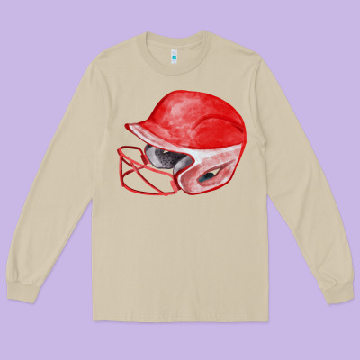 Red Softball Helmet Fa Element Long Sleeve Tee Designed By Fadigitalartstudio