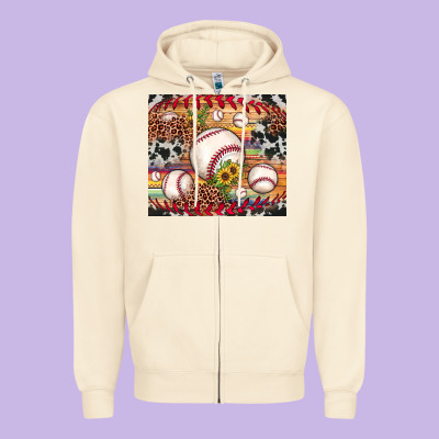 Baseball Leopard Cowhide Sunflower Zipper Hoodie Designed By Jahusdesignshop