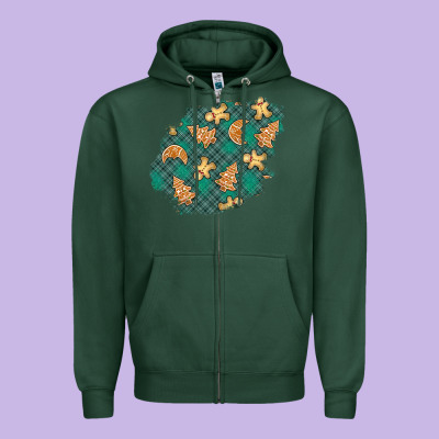 Christmas Gingerbread Cookies Patch Zipper Hoodie Designed By Bundleandbundleshop