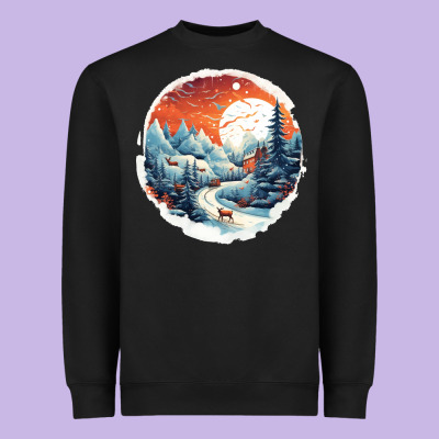 Heavyweight Sweatshirt deer snow house design