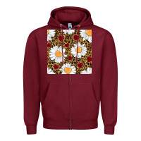 Burgundy valentines day daisy and leopard seamless pattern Zipper Hoodie - BundleAndBundleShop