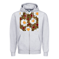 Heather Grey valentines day daisy and leopard seamless pattern Zipper Hoodie - BundleAndBundleShop