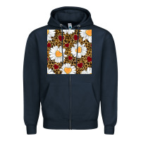 Navy valentines day daisy and leopard seamless pattern Zipper Hoodie - BundleAndBundleShop