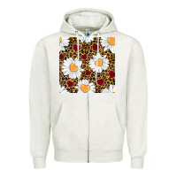 Oatmeal Heather valentines day daisy and leopard seamless pattern Zipper Hoodie - BundleAndBundleShop