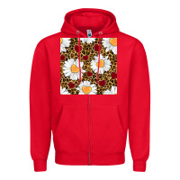 Red valentines day daisy and leopard seamless pattern Zipper Hoodie - BundleAndBundleShop