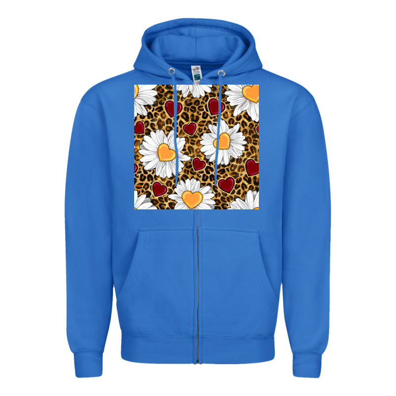 Valentines Day Daisy And Leopard Seamless Pattern Zipper Hoodie by BundleAndBundleShop | Teevron