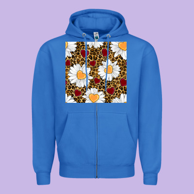 Valentines Day Daisy And Leopard Seamless Pattern Zipper Hoodie Designed By Bundleandbundleshop