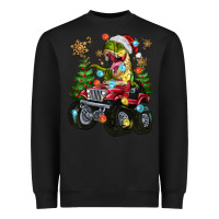 Black Christmas T-rex With Monster Truck Heavyweight Sweatshirt - MaliasSmallBusiness