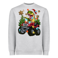 Christmas T-rex With Monster Truck Heavyweight Sweatshirt | Teevron