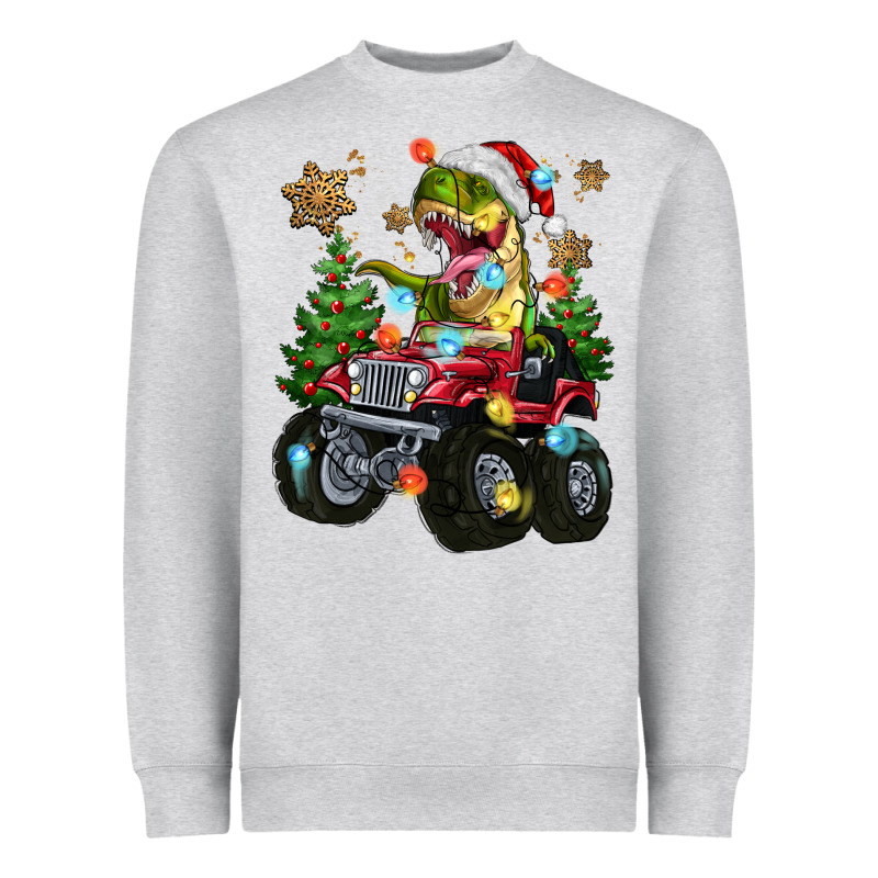 Christmas T-rex With Monster Truck Heavyweight Sweatshirt by MaliasSmallBusiness | Teevron