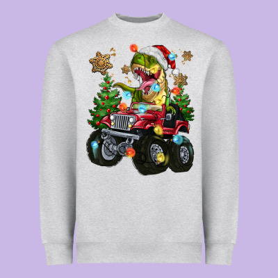 Heavyweight Sweatshirt Christmas T-rex With Monster Truck
