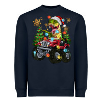Navy Christmas T-rex With Monster Truck Heavyweight Sweatshirt - MaliasSmallBusiness