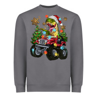 Storm Christmas T-rex With Monster Truck Heavyweight Sweatshirt - MaliasSmallBusiness