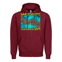 Burgundy leopard turquoise sunflower Zipper Hoodie - JahusDesignShop