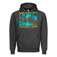 Charcoal Heather leopard turquoise sunflower Zipper Hoodie - JahusDesignShop