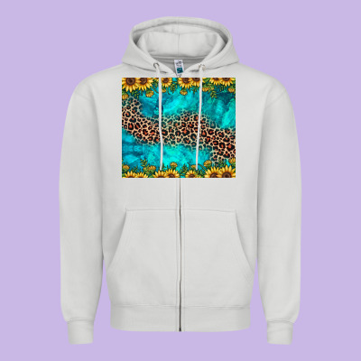 Leopard Turquoise Sunflower Zipper Hoodie Designed By Jahusdesignshop