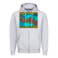 Heather Grey leopard turquoise sunflower Zipper Hoodie - JahusDesignShop