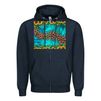 Navy leopard turquoise sunflower Zipper Hoodie - JahusDesignShop