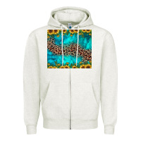 Oatmeal Heather leopard turquoise sunflower Zipper Hoodie - JahusDesignShop