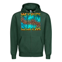 Sports Green leopard turquoise sunflower Zipper Hoodie - JahusDesignShop