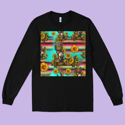 Sunflowers Donkey Seamless Pattern Long Sleeve Tee Designed By Hra Design Shop