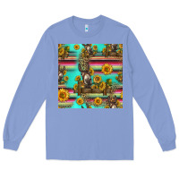 Colony Blue sunflowers donkey seamless pattern Long Sleeve Tee - HRA Design Shop