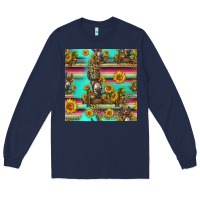 Navy sunflowers donkey seamless pattern Long Sleeve Tee - HRA Design Shop
