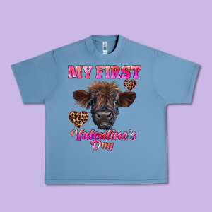 My First Valentine's Day Highland Calf Urban Heavy Tee Designed By Ranaportraitstore
