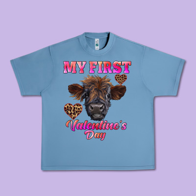 My First Valentine's Day Highland Calf Urban Heavy Tee Designed By Ranaportraitstore