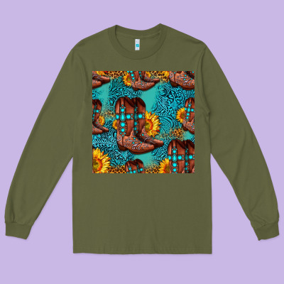 Western Boots Seamless Pattern Long Sleeve Tee Designed By Hra Design Shop