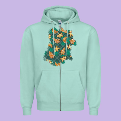 Christmas Gingerbread Cookies Patch Zipper Hoodie Designed By Bundleandbundleshop