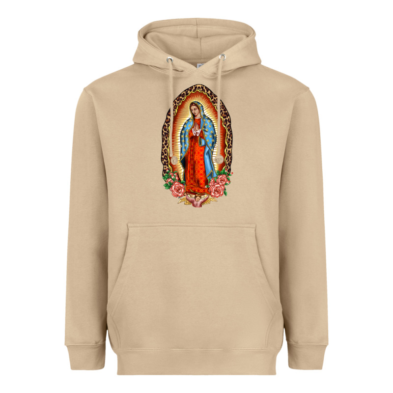 Our Lady Of Guadalupe Leopard And Roses Heavyweight Hoodie by BarkalooDesign | Teevron