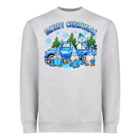 Heather Grey merry christmas snowman gnomes truck Heavyweight Sweatshirt - MaliasSmallBusiness