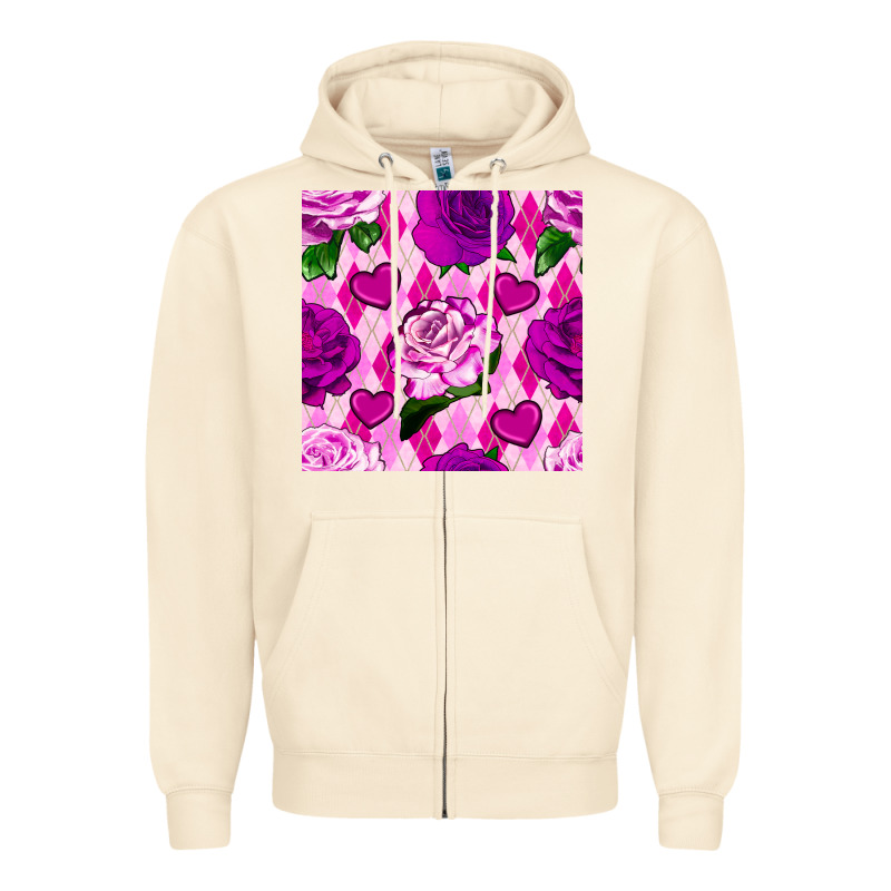 Valentines Day Roses And Diamond Plaid Seamless Pattern Zipper Hoodie by BundleAndBundleShop | Teevron