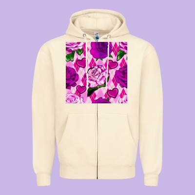 Valentines Day Roses And Diamond Plaid Seamless Pattern Zipper Hoodie Designed By Bundleandbundleshop