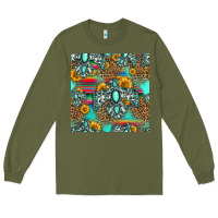 Army Green western turquoise thunderbird seamless pattern Long Sleeve Tee - HRA Design Shop