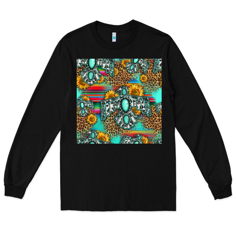 Western Turquoise Thunderbird Seamless Pattern Long Sleeve Tee by HRA Design Shop | Teevron