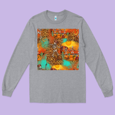 Western Skeleton Seamless Pattern Long Sleeve Tee Designed By Hra Design Shop