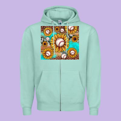 Baseball Leopard Turquoise Sunflower Zipper Hoodie Designed By Jahusdesignshop