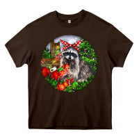 Chocolate Brown Christmas Raccoon Heavy Core Tee - LillyAllenDesigns