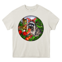 Cream Christmas Raccoon Heavy Core Tee - LillyAllenDesigns