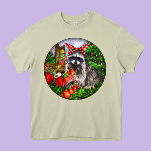 Christmas Raccoon Heavy Core Tee Designed By Lillyallendesigns
