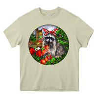 Mossy Christmas Raccoon Heavy Core Tee - LillyAllenDesigns