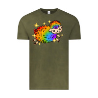 Vintage Olive rainbow sheep with star Vintage Tee - texasbilliewilder