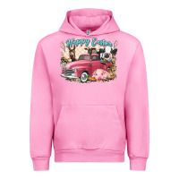 Fuchsia Pink Happy Easter truck with Easter farm animals Urban Hoodie - LillyAllenDesigns