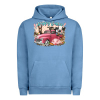 Pigment Pebble Blue Happy Easter truck with Easter farm animals Urban Hoodie - LillyAllenDesigns