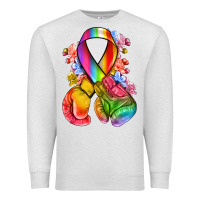 Oatmeal Heather all color ribbon with boxing gloves Premium Sweatshirt - NancyCooperArtShop